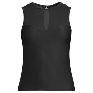 Land's End Tankini Top Mesh Ribbed High Neck back closure Ottoman Black size Var